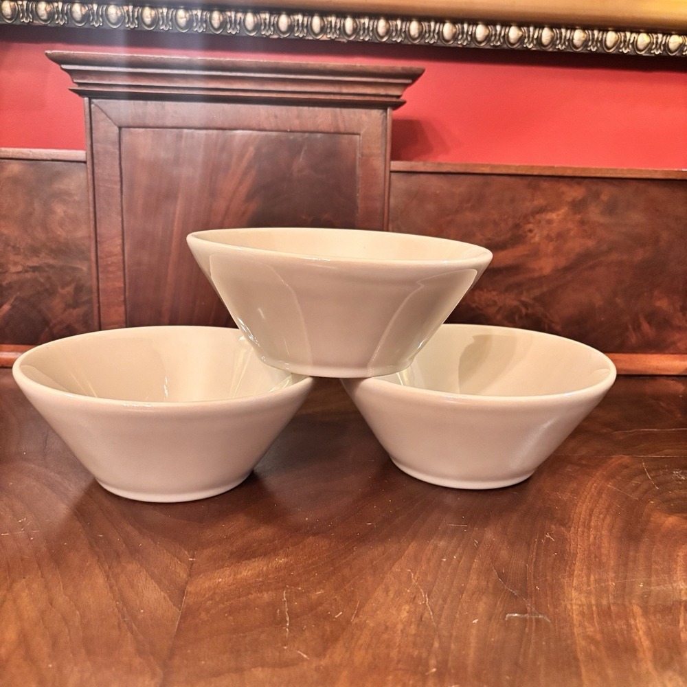 Pampered Chef Sandstone Soup Cereal Bowls Set of 3 Beige Stoneware 6" USA